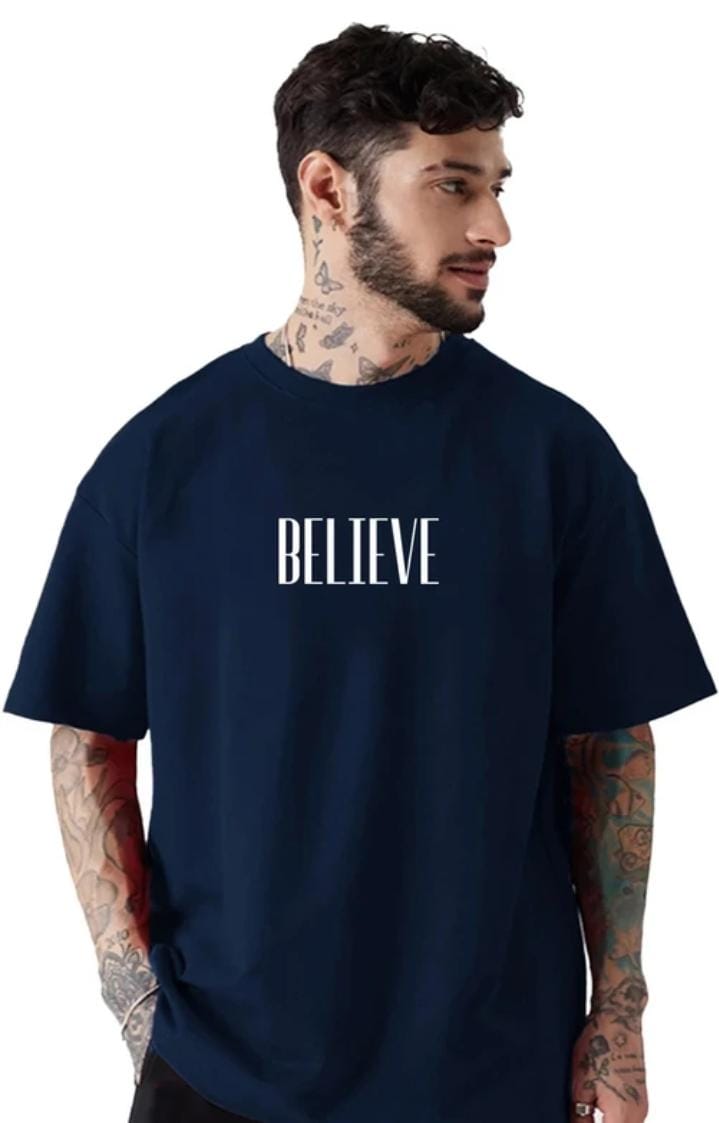 Man's midnight blue t-shirt.