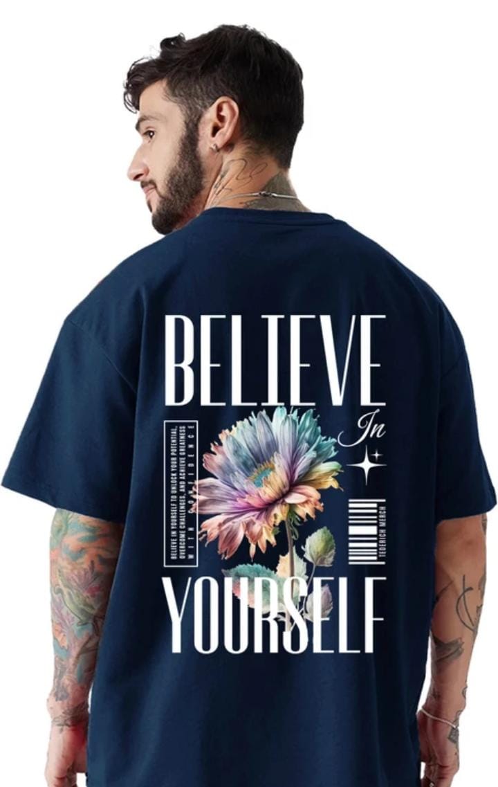 Man's midnight blue t-shirt.